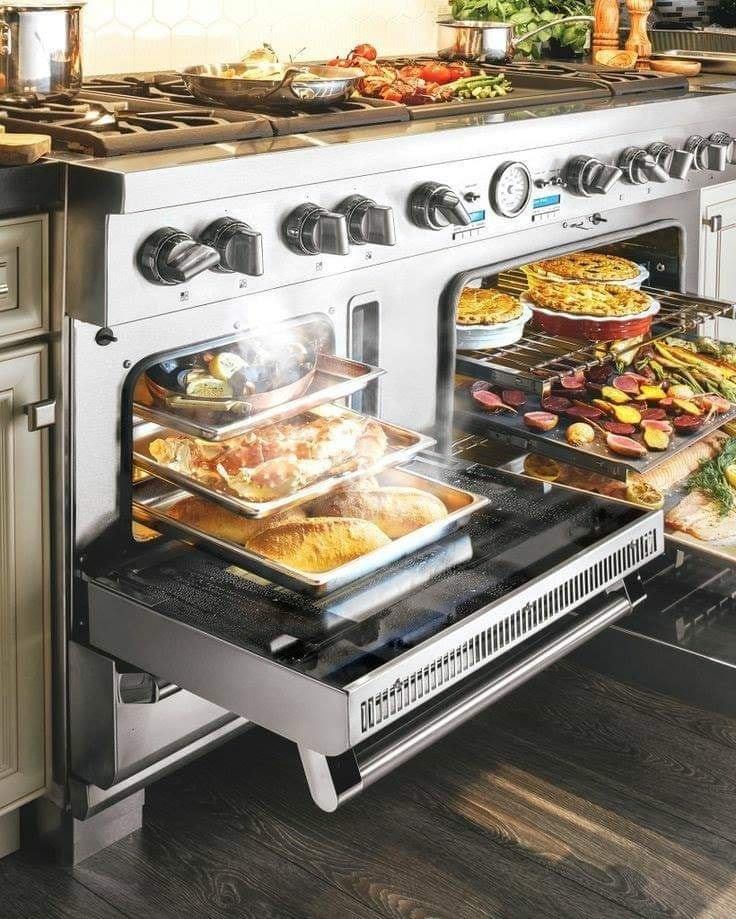 Modern Stainless Steel Kitchen Range with Double Ovens