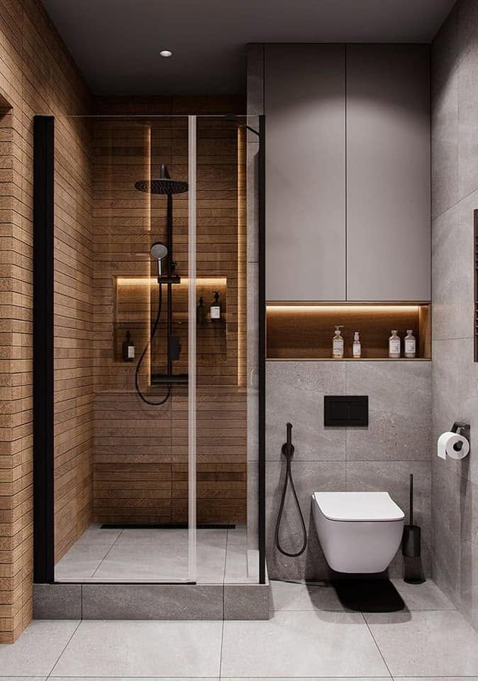Modern Minimalist Bathroom with Wood and Concrete Accents