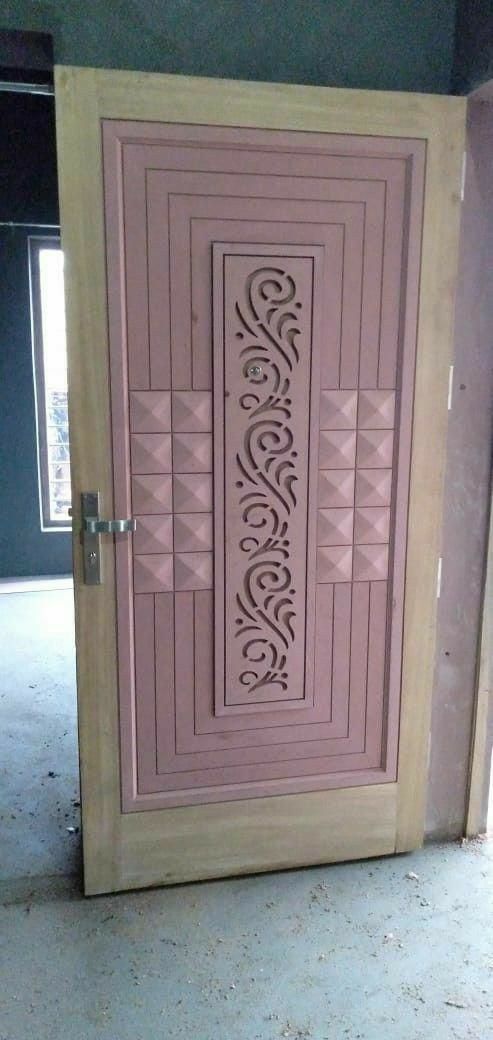 Modern Interior Door with Geometric and Ornamental Panel Design