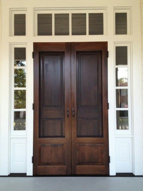 Elegant Double Wood Entry Door with Transom and Sidelights