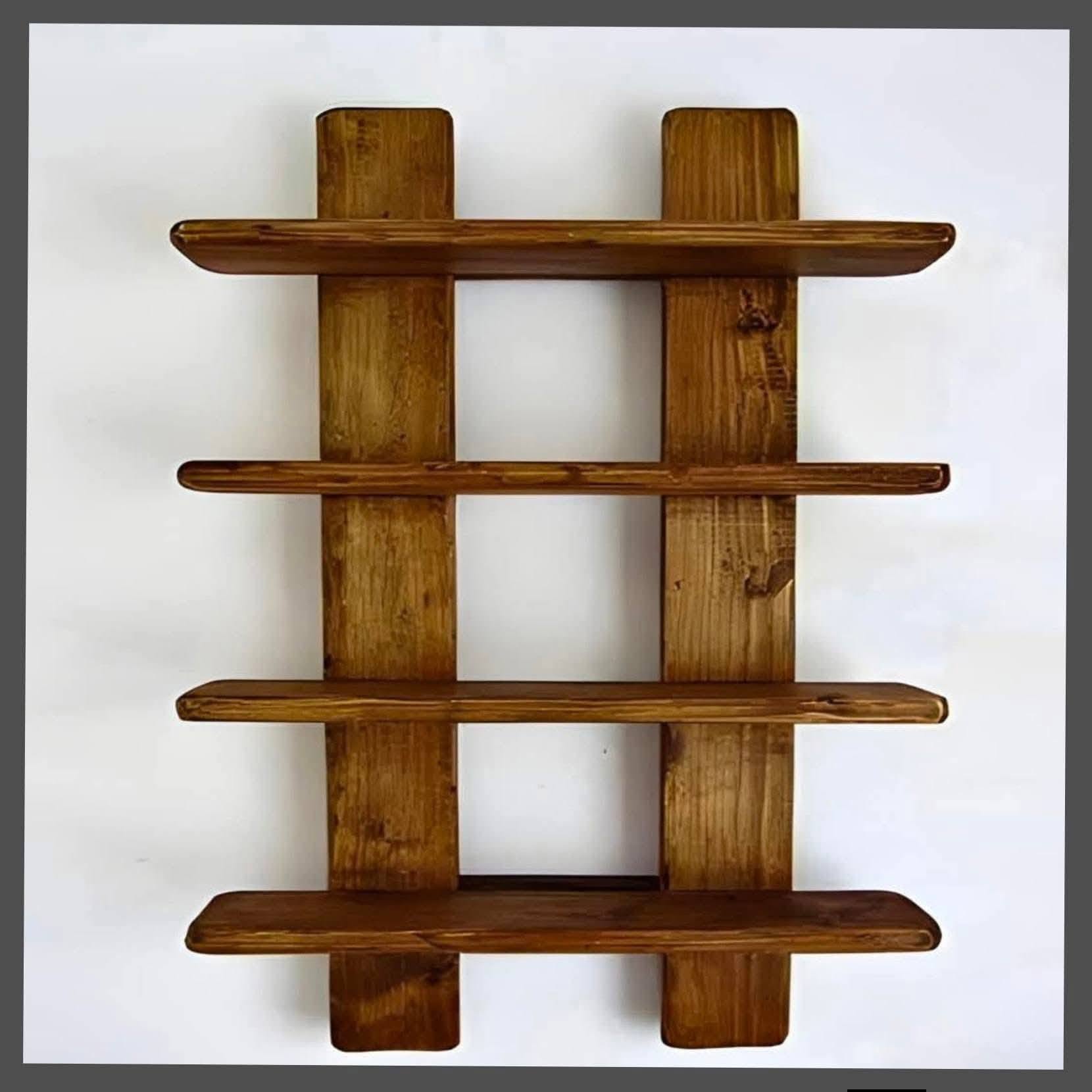 Modern Wooden Wall Shelf with Grid Design