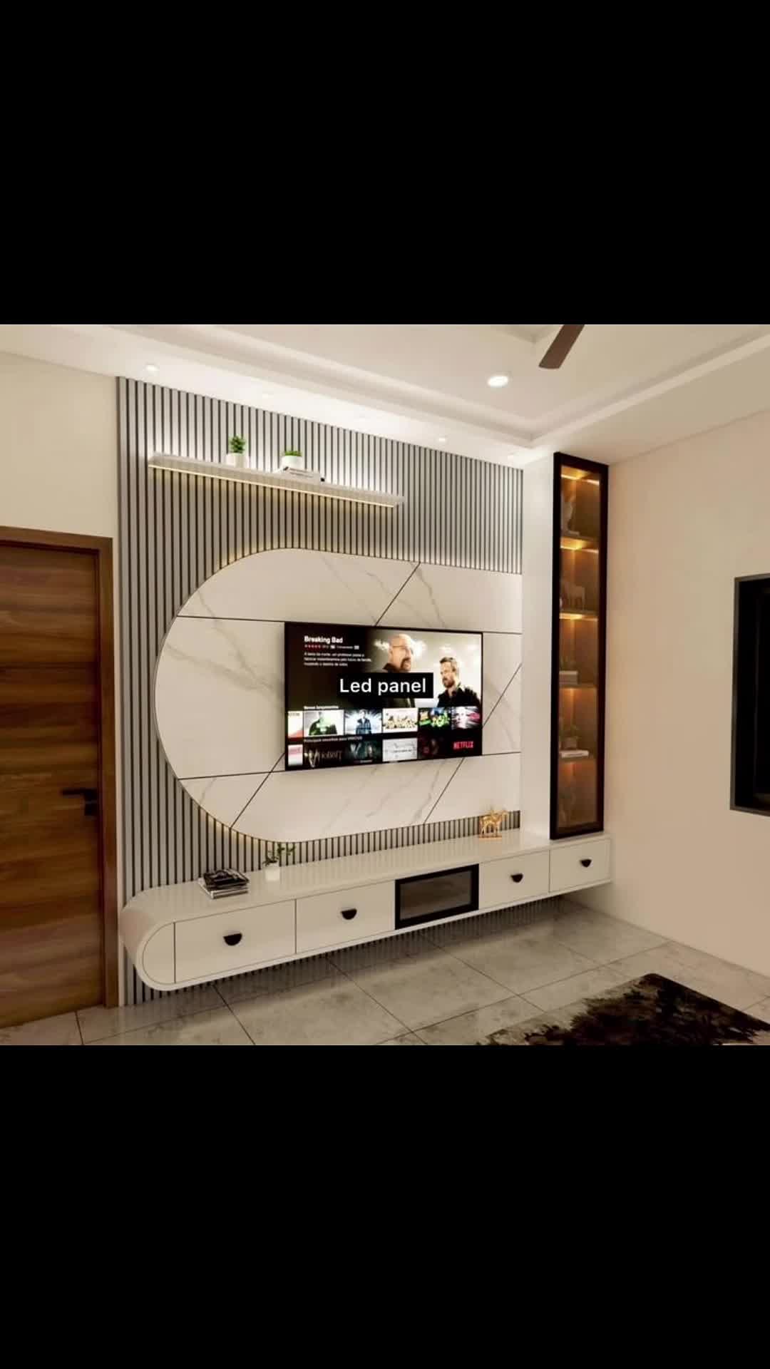 Modern Living Room TV Wall with Marble Accent and Floating Console