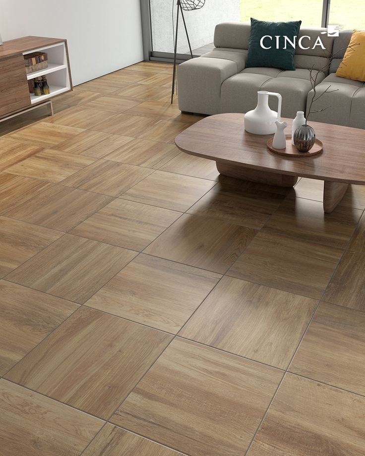 Modern Living Room with Wood-Look Tile Flooring