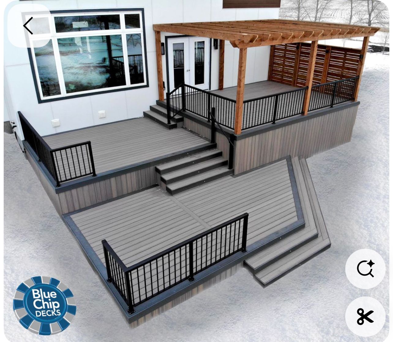 Multi-Level Composite Deck with Modern Pergola and Privacy Screen